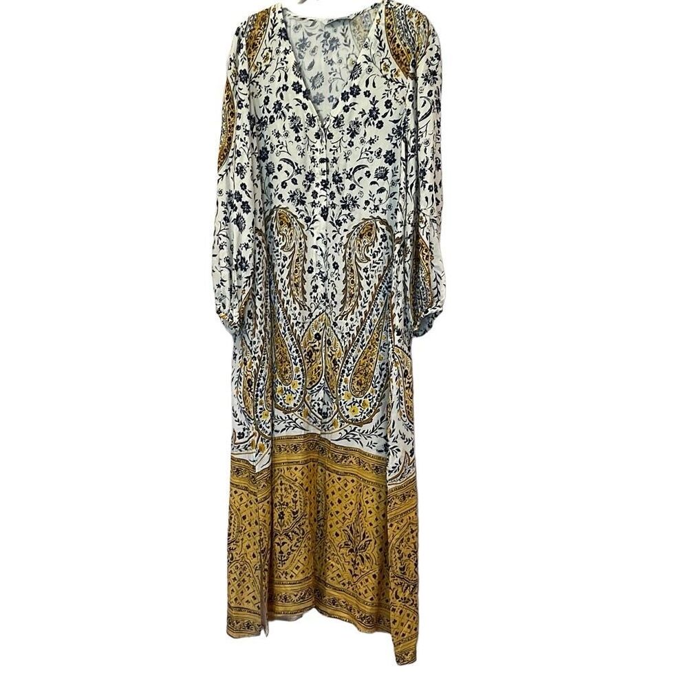Zara Maxi Dress in White and Gold Paisley